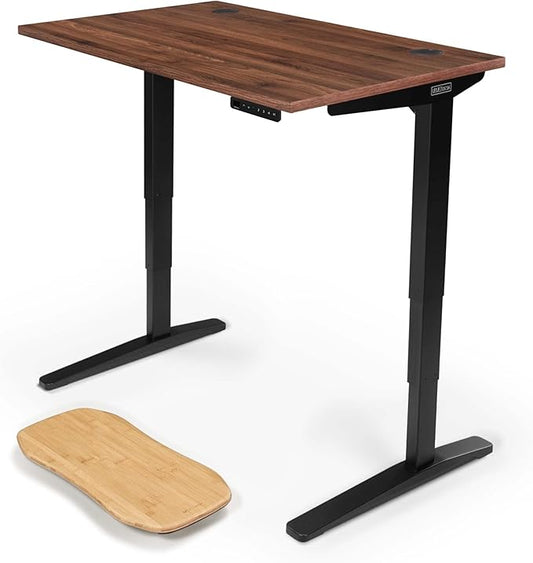 UPLIFTDESK V2 2-Leg Walnut Laminate Wood Standing Desk – Adjustable Height, Advanced 1-Touch Memory Keypad, Under Desk Cable Management, Wire Grommets & Rocker Board (Black C-Frame, 48 x 30 inch)