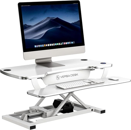 VERSADESK® PowerPro™ Electric Standing Desk Converter - Height Adjustable Desk Riser with Keyboard Tray - Holds 80 lbs - Built-in USB Charging Port - Ergonomic Sit Stand Workstation | White (36 inch)
