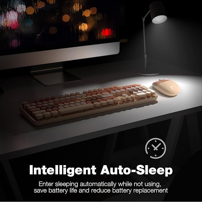 Wireless Keyboard and Mouse Combo - GEEZER Coffee Full-Sized Colorful Keyboard 104 Keys - USB 2.4 G Receiver Plug and Play with Round Keycap Typewriter Keyboards, for Windows, PC, Laptop, Desktop