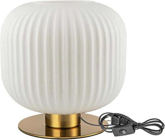 Milk Glass Table Lamp White Globe Table Lamp Mid Century Modern Lamp Gold Desk Lamp Vintage Bedside Lamp Small Nightstand Lamp Side Table Lamps for Bedroom Living Room Study End Table