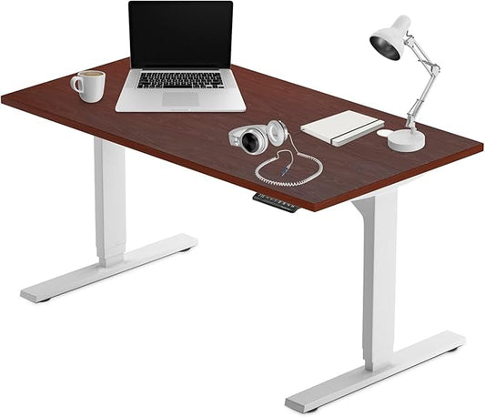 Progressive Desk Stand Up Adjustable Height Electric Standing Desk - 60"x30" Dual Motor, Computer Workstation Table for Home Office - Roasted Walnut, White Frame