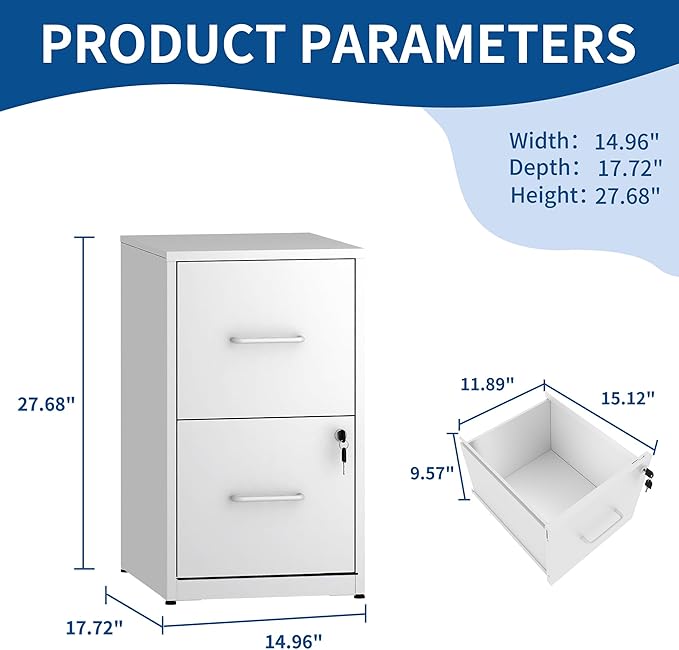 2-Drawer Locking Vertical File Cabinet, Metal Storage Cabinet for Office/Home – Secure Vertical Filing for Letter/Legal/A4/F4 Documents, Easy to Assemble Steel Cabinet
