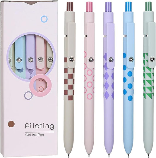 Gel Pens, 5Pcs 0.5mm Fine Point Pens With Smooth Wirting,Quick Dry Aesthetic Pens For Journaling, Ballpoint for Office School Supplies,Gifts for Women Men Student(Geometric Multicolor)