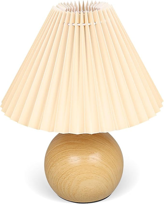 Small Pleated Table Lamp, Bedside Nightstand Lamp with Beige Lampshade, Morden Mini Lamp for Bedroom Home Office Decor, E27 Bulb Included