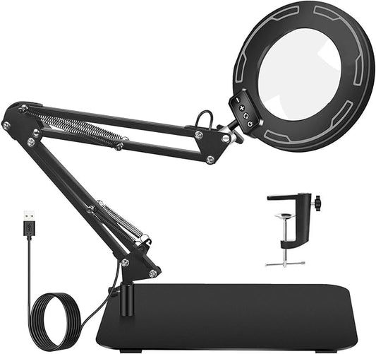 12X Magnifying Glass with Light and Stand, Magnifier with Light Hands Free, 2-in-1 & 5 Color Modes LED Lighted, Magnifying Reading Lamp for Craft Hobby Reading Painting Sewing Close Work