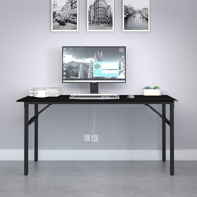 Need Home Office Desk - 62 Inches Large Computer Desk Sturdy Black Table Foldable Desk Gaming Computer Table No Assembly Required AC5CB 62inch