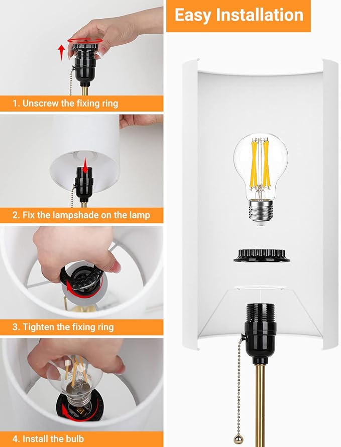 Small Table Lamp, Bedroom Lamps Set of 2, 3 Way Dimmable Bedside Lamps with Marble Base & Linen Shade &Pull Chain Nightstand Lamps 18.5 Inches Desk Lamps for Living Room(Bulbs Included)