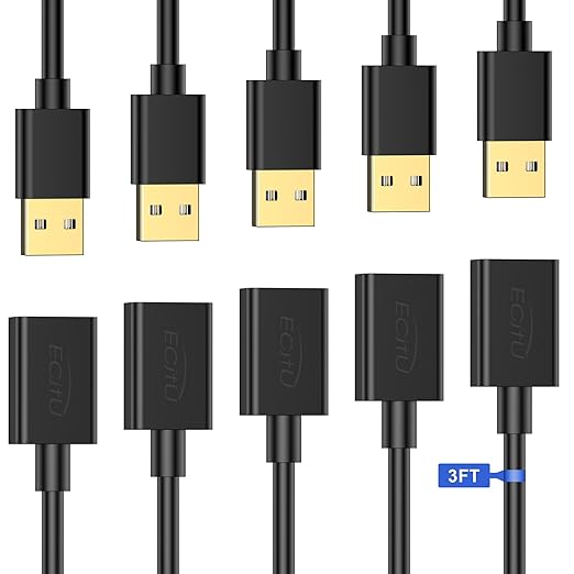 USB Extender Cord 3FT(5 Pack), USB 2.0 Extension Cable, USB A Male to Female, Compatible for USB Flash Drive, Hard Drive, Card Reader, Webcam, Printer, Keyboard, Mouse, Playstation, Xbox, VR Headset