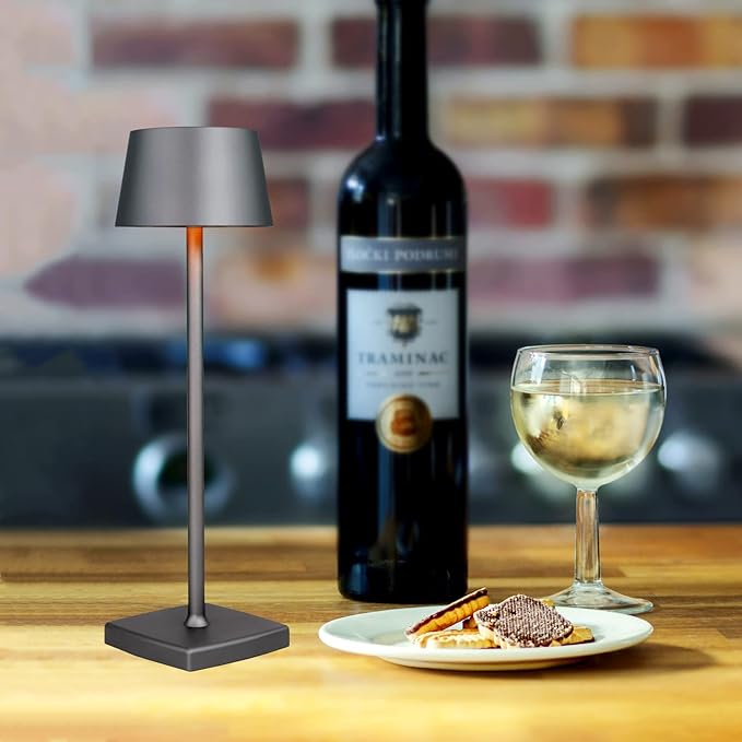 Rechargeable led Cordless Table Lamps, Aluminum, dimmable,Suitable for Indoor and Outdoor Lighting Grey