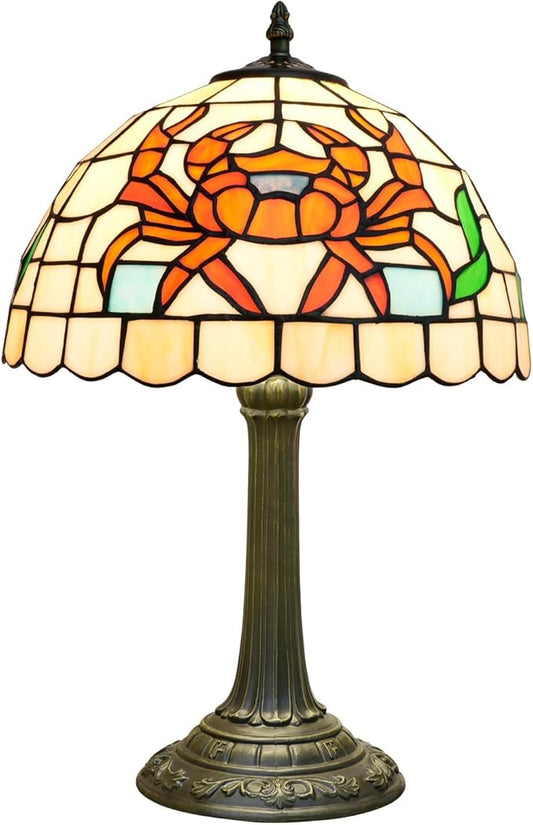 Tiffany lamp 12 inch stained glass lamp crab warm light reading lamp Bed lamp Tiffany style is suitable for bedroom dormitory living room study and other classical art home decoration handicrafts gift
