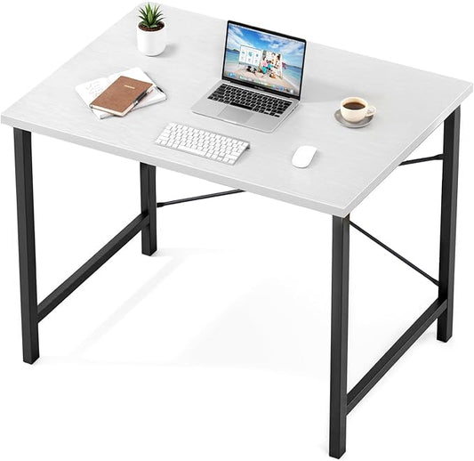 Sweetcrispy Computer Small Desk, Office 32 Inch Writing Work Study Kids Student Teacher Home Bedroom Table with Metal Frame Wood Tabletop - White