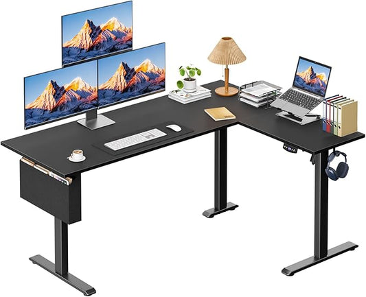 L Shaped Electric Standing Desk,63 Inch Adjustable Height Sit to Stand Corner Desk with Memory Presets,Reversible Computer Table for Home Office,Work and Study,Black