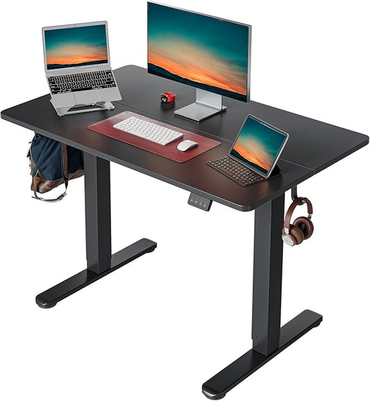 Cubiker 40 x 24 Inch Standing Desk, Stand up Height Adjustable Home Office Electric Table, Sit Stand Desk with Splice Board, Black Frame & Black Desktop
