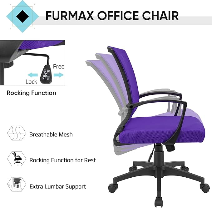 Furmax Office Chair Ergonomic Computer Desk Mesh Chair Mid Back Swivel Lumbar Support with Armrest (2, Violet)