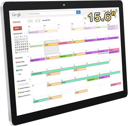 15.6 to 27 inch Touchscreen Digital Calendar & Wall Planners, Smart Whiteboard Calendar for Chore Chart & Work Schedule, Built in Speakers and Camera, Include Wall Mount & Desk Stand (15.6-inch)