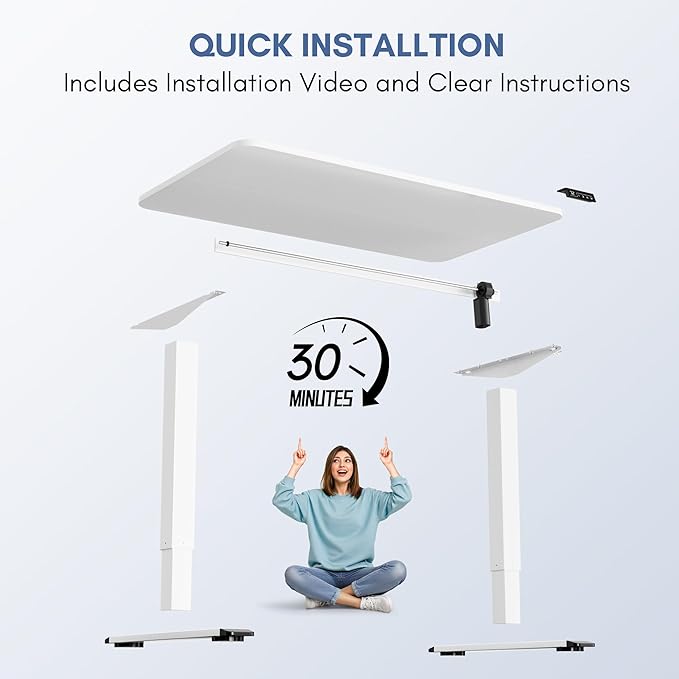 Furmax Electric Height Adjustable Standing Desk Large 48 x 24 Inches Sit Stand up Desk Home Office Computer Desk Memory Preset with T-Shaped Metal Bracket, White
