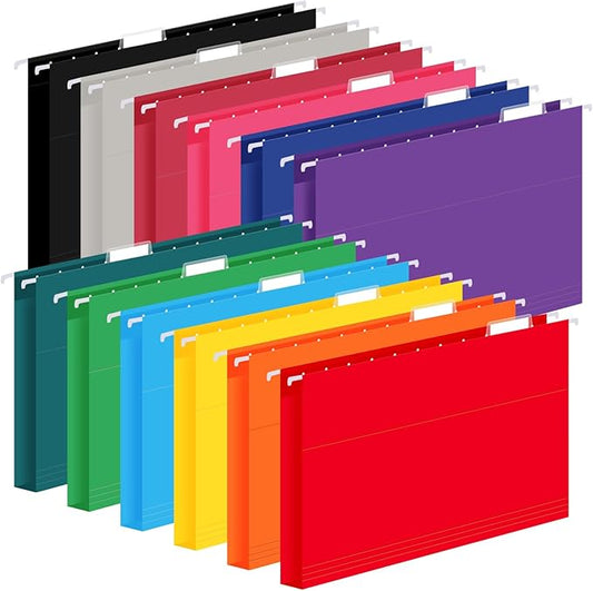 24 Pack Hanging File Folders, Letter Size with 1/5-Cut Adjustable Tabs, 12 Selected Color - File Folder Organizer for Filing Cabinet Office Home, Designed for Bulky Files, Medical Charts