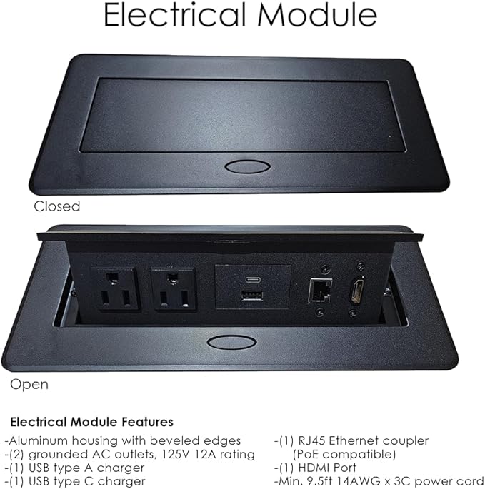 SKUTCHI DESIGNS INC. 6 Person Oval Conference Table with Data and Electric | Harmony Series | 4'X7' Table | Blonde Sufside Ash with Matte Black Base