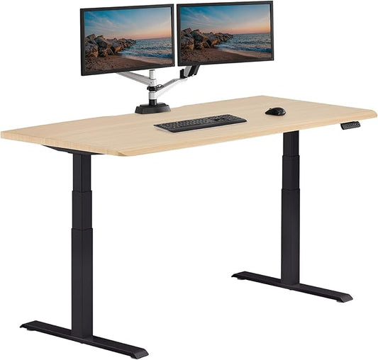 Vari ComfortEdge 72x30 Inch Adjustable Electric Standing Desk – Sit Stand VariDesk with Memory Presets, Sloped Edge, 180 LB Capacity + Tool-Free Assembly (Light Wood)