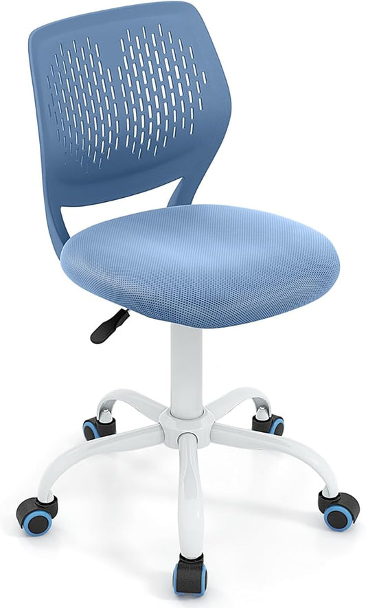 POWERSTONE Small Desk Chair with Wheels Home Office Chair Mid Back Armless Computer Task Chair Adjustable Swivel Rolling Chair for Small Space Blue