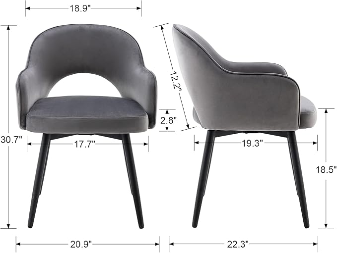 DUOMAY Swivel Dining Chair Set of 6, Velvet Upholstered Side Chair Modern Accent Guest Chair Home Office Desk Chair with No Wheels for Dining Room Living Room Office, Grey