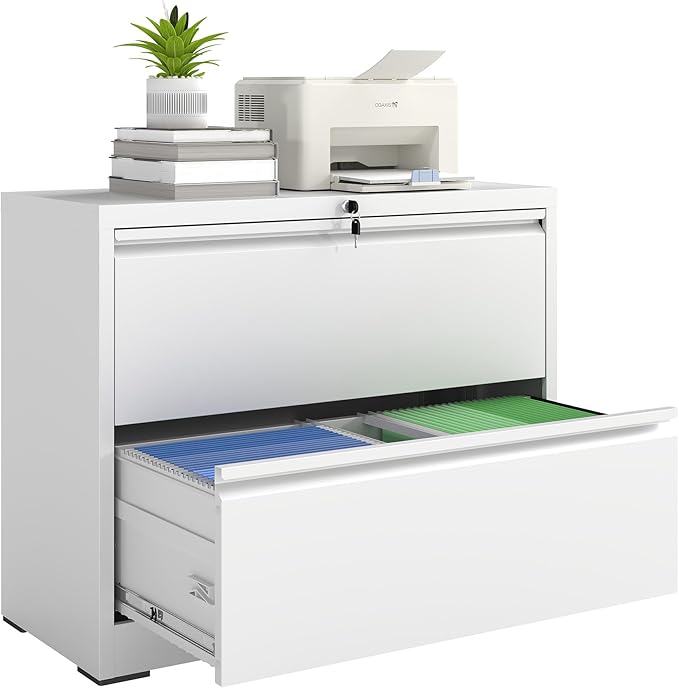 2 Drawer File Cabinet with Lock, Lateral Filing Cabinets,Metal Storage Filing Cabinets for Home Office, Heavy Duty File Cabinet for Letter/Legal/A4/F4 Size Amssebly Required, White