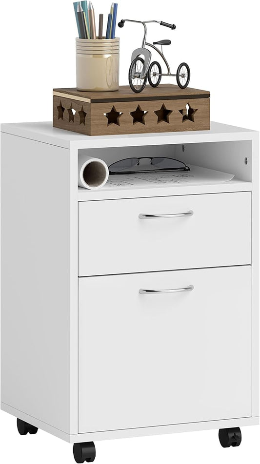 HOMCOM Mobile Storage Cabinet Organizer with Drawer and Cabinet, Printer Stand with Castors, White