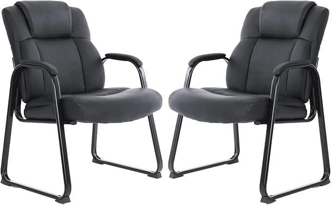 CLATINA Big Tall 500 LBS Wide Guest Chair Heavy Duty, Leather Side Reception Chairs with Sled Base and Armrest, Executive Office Desk Chair No Wheels for Meeting Conference Waiting Room Home, 2 Pack