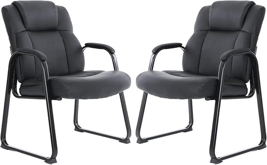 CLATINA Big Tall 500 LBS Wide Guest Chair Heavy Duty, Leather Side Reception Chairs with Sled Base and Armrest, Executive Office Desk Chair No Wheels for Meeting Conference Waiting Room Home, 2 Pack