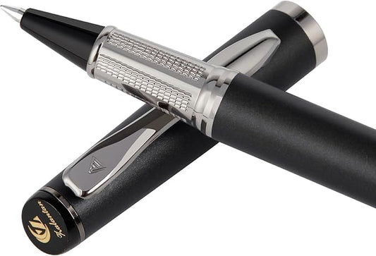 Liquid Ink Rollerball Pen, Luxury Metal Pen with Smooth Writing, Stylish Design, Effortless Writing, Fancy Pen with Gift Case for Men & Women, 2 Refills - Inky Black