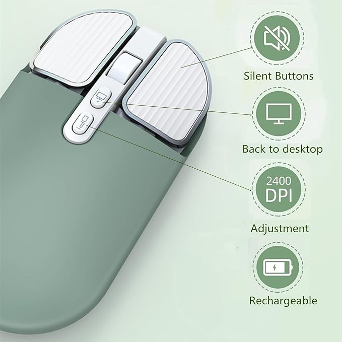 YOCUNKER Wireless Mouse, 2.4G Rechargeable Silent Slim Computer Mouse with USB Receiver 3 DPI, Back to Desktop Button Cordless Mice for PC Laptop Computer Desktop Windows Mac OS Office (Green)