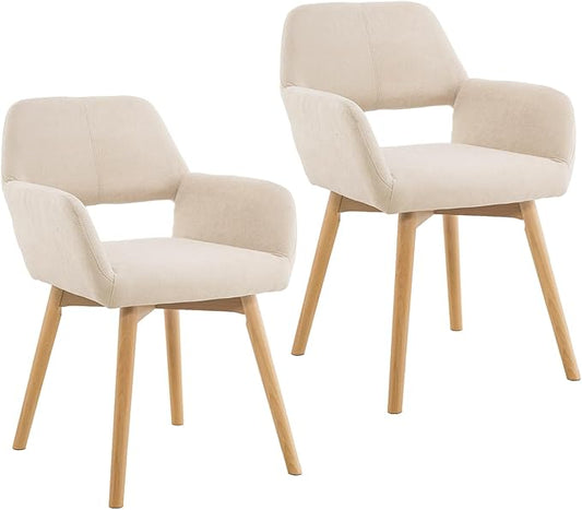 Mid Century Modern Dining Chairs Set of 2 & 4 & 6 Comfy Accent Chair Upholstered Kitchen Dining Living Room Chairs for Bedrooms Waiting Room Home Arm Desk Chair No Wheels (Beige, 2)