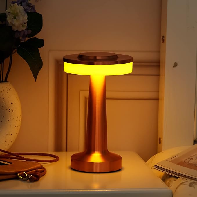 Riakrum Set of 2 LED Portable Cordless Table Lamp with Touch Sensor 3 Color Stepless Dimming Rechargeable Battery up to 15 Hours Cordless Table Light Wireless Lamp for Nursery(Rose Gold,4 Pcs)