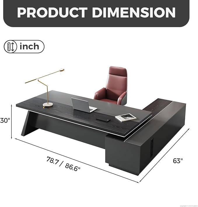 L Shape Executive Desk with Drawers – Modern Large Office Desk for Home Office, Spacious Computer Workstation with Storage Cabinets, Black Finish (Black/Left, 79" L * 63" W * 30" H)