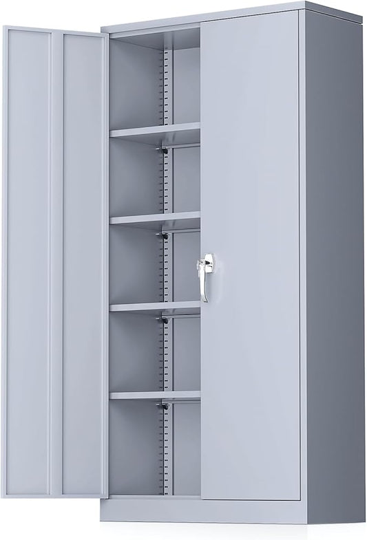 Greenvelly Metal Storage Cabinet with Doors and Adjustable Shelves,72" Locking Tool Steel Garage Cabinet, Utility Metal Filing Storage with Lock for Home Office, Garage, School, Kitchen Dark Gray