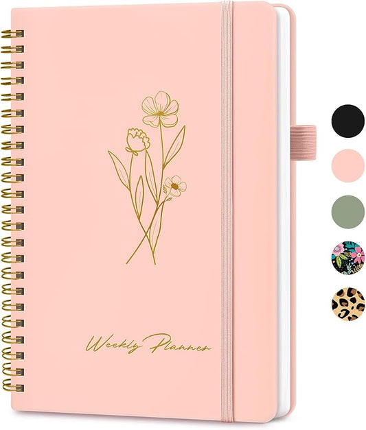 Undated Weekly Planner, Weekly To Do List Notebook with Goal & Habit Tracker Organizer, A5 Weekly Planner Notebook with Spiral Binding, 6.1" x 8.2" - Rosy