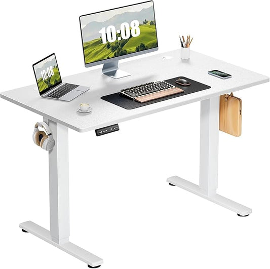 Sweetcrispy Height Adjustable Electric Standing Desk, 40 x 24 Inch Sit to Stand Up Computer Workstation Rising Gaming Office Table with 3 Memory Presets, Splice Board, T-Shaped Bracket Home