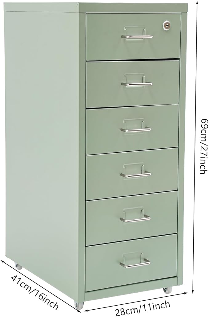 6 Drawers Rolling File Cabinet, Metal Filing Cabinets with Lock, 27 inch H Vertical Filing Organization Under Desk for Home Office, Heavy Duty Metal Storage Cabinet for A4/Letter/Legal Size File