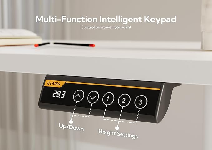 Claiks Electric Height Adjustable Stand Up Desk, 35x20 Inches Sit Stand Desk for Home Office, White Top/White Frame