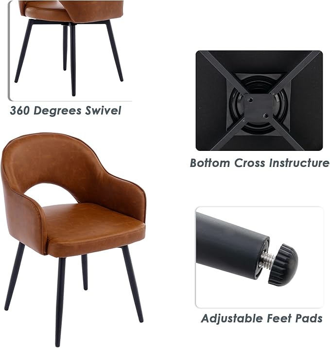 DUOMAY Swivel Dining Chair Set of 6 PU Leather Upholstered Side Chair Modern Accent Guest Chair Home Office Desk Chair for Dining Room Living Room Office, Brown