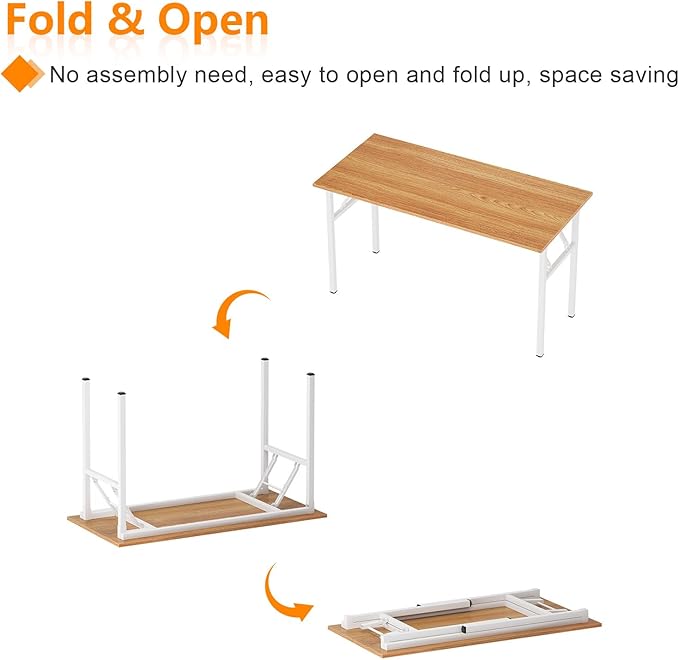 sogesfurniture Computer Desk 62 inches Office Desk Computer Table Study Writing Desk Workstation for Home Office Metal Frame Folding Table, Teak White