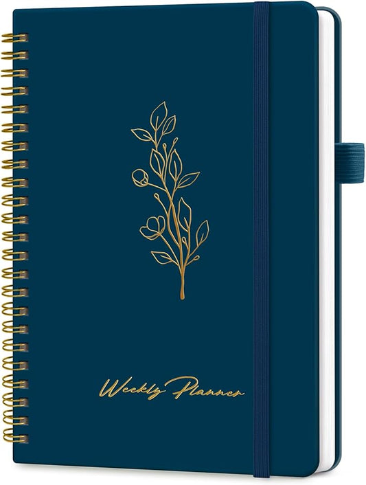 Undated Weekly Planner, Weekly To Do List Notebook with Goal & Habit Tracker Organizer, A5 Weekly Planner Notebook with Spiral Binding, 6.1" x 8.2" - Navy