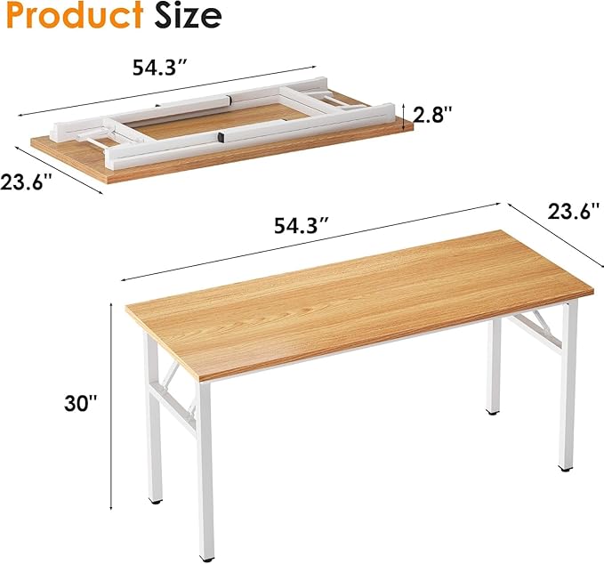Need Office Computer Desk - 54.3L Sturdy and Heavy Duty Folding Laptop Table,Writing Table/Home Office Desk/Sewing Table,No Assembly Required (Teak & White Frame)
