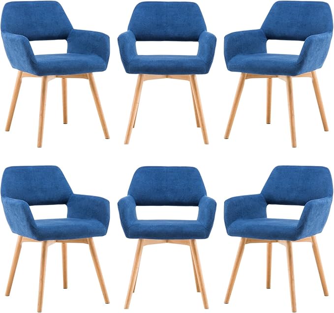 Mid Century Modern Dining Chairs Set of 6 & 4 & 2 Comfy Accent Chair Upholstered Kitchen Dining Living Room Chairs for Bedrooms Waiting Room Home Arm Desk Chair No Wheels (Blue, 6)