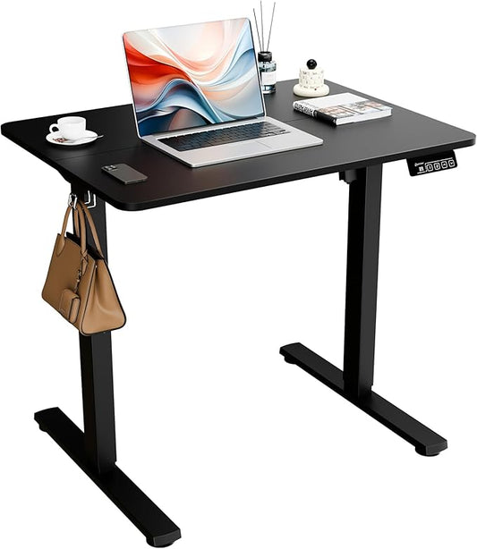 ERGOMAKER Electric Height Adjustable Standing Desk 80x60cm (31"x23.6"), Sit Stand Desk with Splicing Top for Home Office (Black Frame, Black Desktop)
