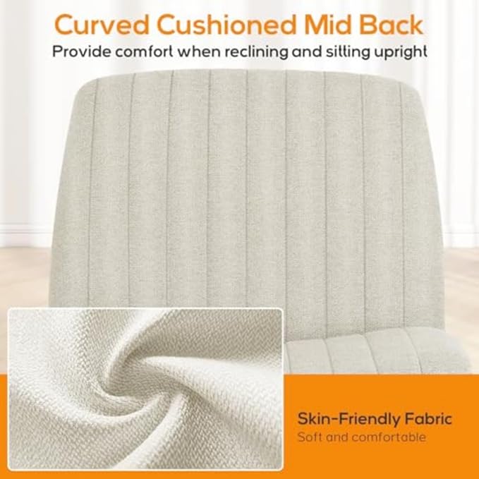 DUMOS Criss Cross Chair Legged Office Wide Comfy Desk Seat, No Wheels Armless Computer Task Seating, Swivel Vanity Home Height Adjustable