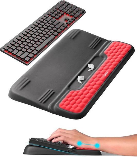 Vaydeer Keyboard Stand with Wrist Rest, Gaming Wrist Support Pad, Ergonomic Hand Rest Arm Soft Memory Foam for Palm Typing Comfort, Keyboard Riser Holder Lifter Computer Desk Accessory Office Home-Red