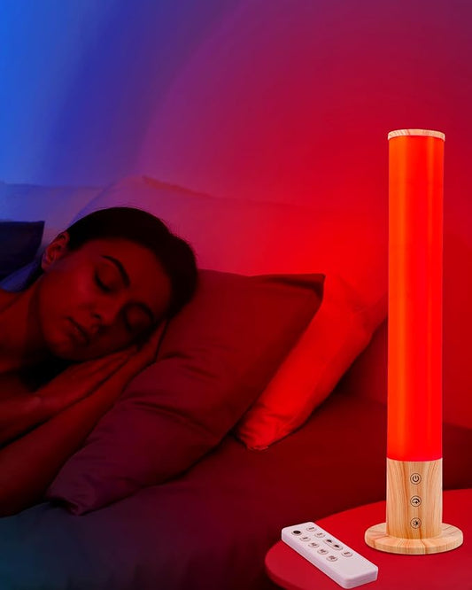 Red Light Night Light Lamp for Sleep GlowPillar Red Nightlight Desk Lamp with 670nm Wavelength Multi-Color and Brightness Options Remote Control USB Charging Elegant Design