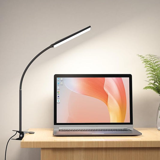 RAOYI LED Desk Lamp, 5W USB Clip on Light Eye-Caring Reading Clamp Table Lamp with 48 LEDs Flexible Gooseneck, 3 Color Modes and 14 Brightness Levels for Office Bedroom Study (Black)