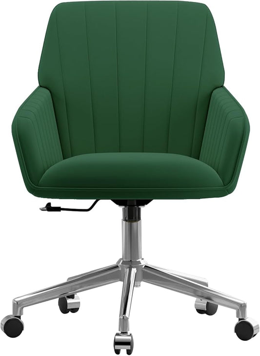 YISHENG Velvet Office Desk Chair with Silver Base, with Wheels,Modern Height Adjustable 360 Degree Swivel Upholstered Vanity Chairs with Arms for Living Room Bedroom,Green